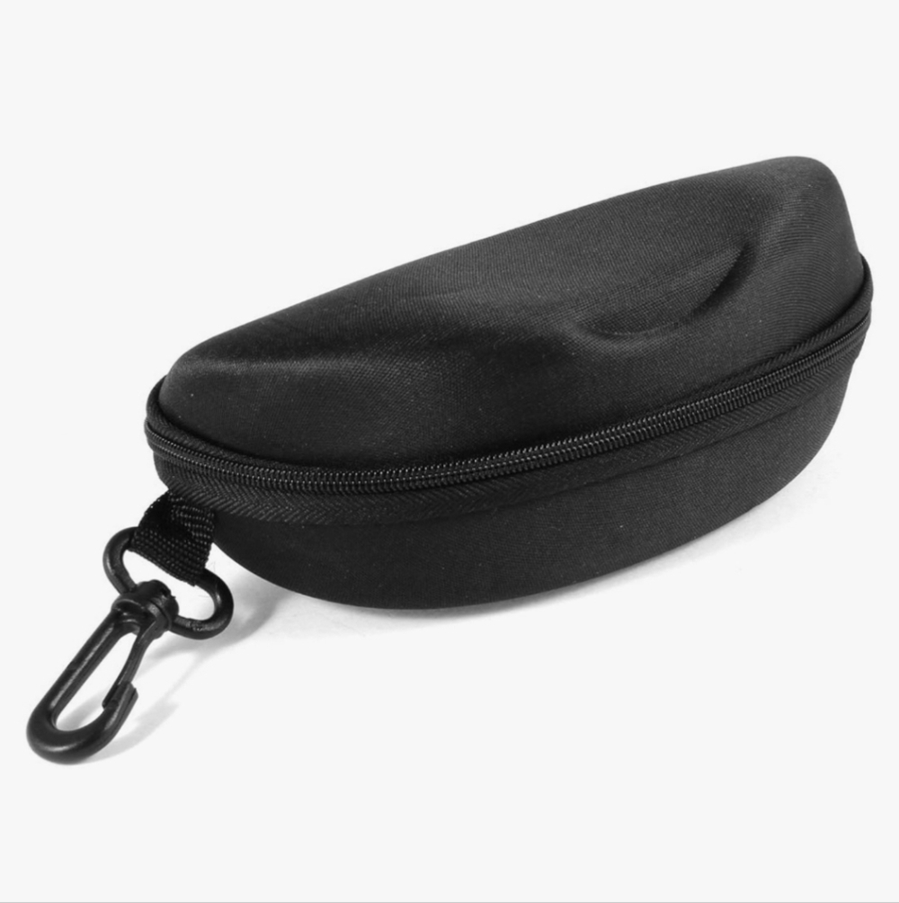 Half Moon Shape Zip up Nylon Plain Glasses Eyeglasses Case Box Black w Hookv